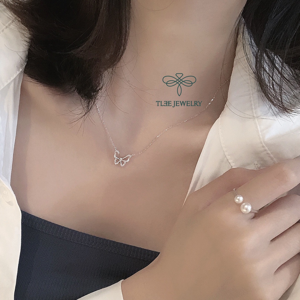 Dây chuyền bạc nữ TLEE mẫu hồ điệp cánh mỏng nạm đá nữ tính TLEE JEWELRY D0108 | BigBuy360 - bigbuy360.vn