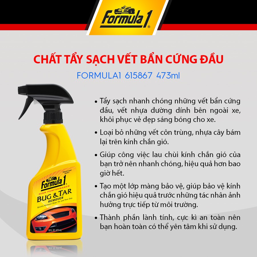 Bảo Dưỡng & Làm Sạch Vết Bẩn Vết Ố Cứng Đầu Dạng Xịt FORMULA 1 615867 473ml Phù Hợp Cho Nhiều Dòng Xe Ô Tô