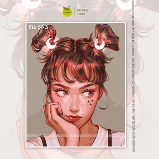 Tranh tô màu số hóa Madoca có khung 40x50cm Cô gái tóc ngắn với hình xăm T583
