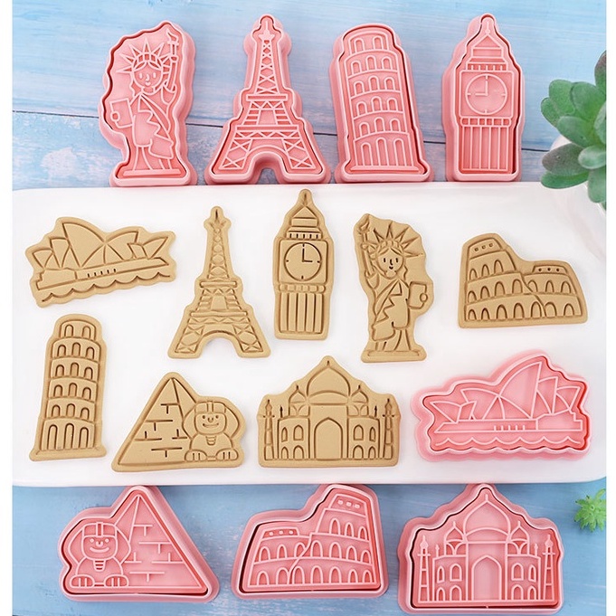 Set 8 Khuôn Cắt Bánh Quy Tạo Hình Tòa Tháp 3D