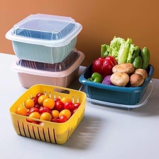 SET rổ và khay kèm nắp nhựa bảo quản đồ thông minh (màu ngẫu nhiên)