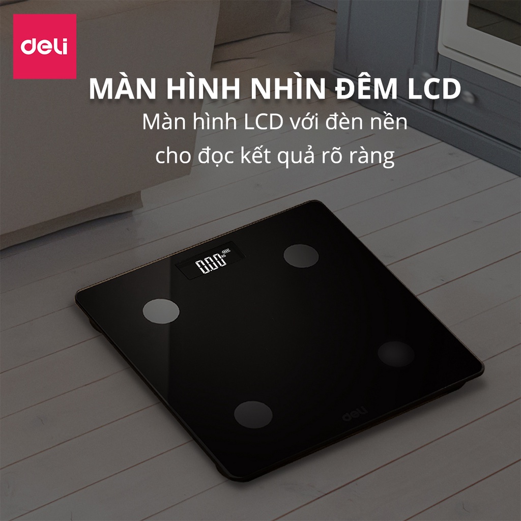 Cân điện tử sức khỏe Deli - Thiết kế mới, Màu đen sang trọng - E86120