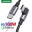 Cáp UGREEN 100W 5A USB C sang USB C Góc phải PD Sạc nhanh Loại C Cáp dữ liệu nguồn 90 độ