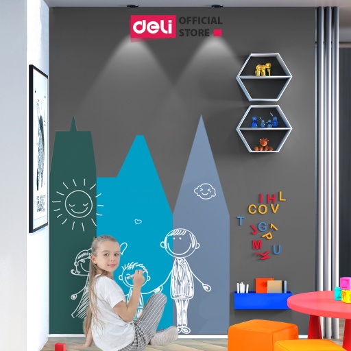 Bảng vẽ, decal dán tường Deli từ tính kèm phụ kiện - Xoá dễ dàng, không bám bụi, tự cắt ghép sáng tạo - 50180/50181/5018