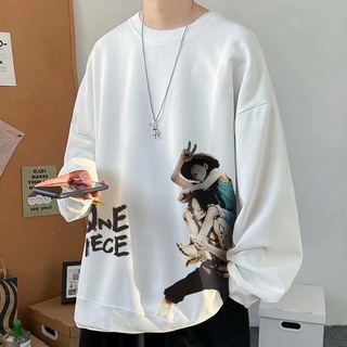 Áo sweater cổ tròn tay dài dáng rộng in họa tiết hoạt hình One Piece phong cách hip hop