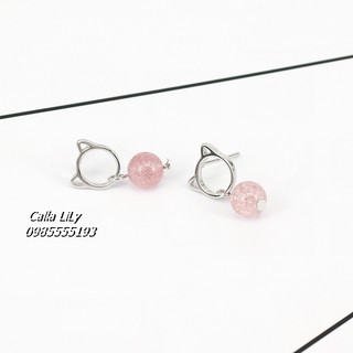 Khuyên Tai Bạc Ý 925 Tai Mèo Dâu Tây