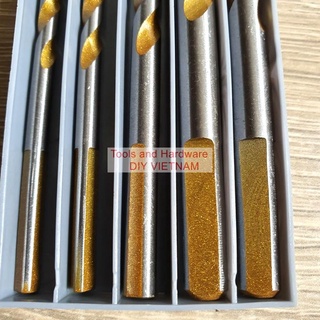Hộp 5 mũi khoan đa năng vàng hãng Kapusi Nhật Bản gồm các cỡ hai mũi 6m và mũi 8, 10, 12mm,có tem chống hàng giả