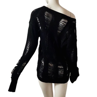 Áo Sweater Đen Tay Dài Thiết Kế Rách Phong Cách Gothic Punk Cổ Điển