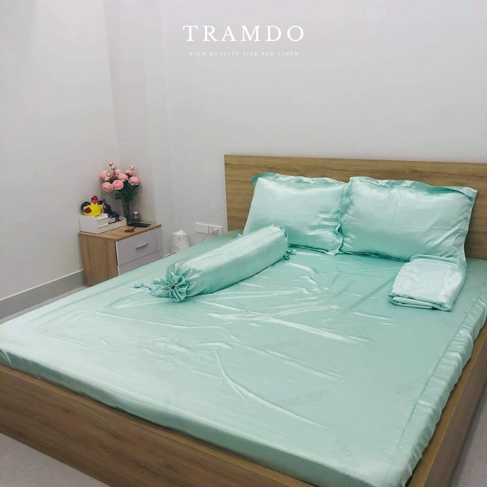 Ảnh Bộ Chăn Ga Gối Lụa Cao Cấp NITE9SILK TRAMDO BEDDING Màu Xanh Ngọc 4