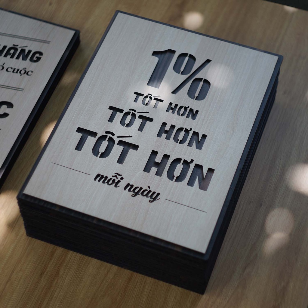 Tranh gỗ decor truyền cảm hứng "1% tốt hơn mỗi ngày"