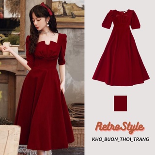Váy nhung đỏ tiểu thư xếp ngực | Shopee Việt Nam