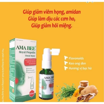 Xịt keo ong AMABEE Royal Propolis Spray - Giảm ho hiệu quả , giảm đau họng, amidan cấp, mãn tính , giảm hôi miệng 30ml