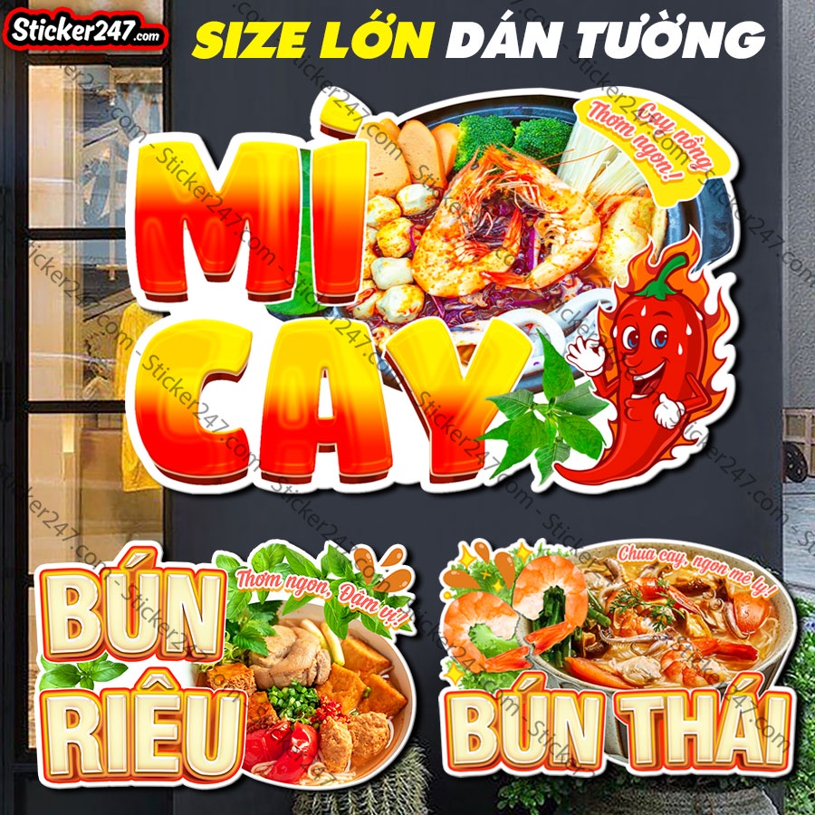 Decal Trang Trí Quán Ăn, Mì Cay Chống Nước 🌈𝑭𝒓𝒆𝒆𝒔𝒉𝒊𝒑 Hình Dán Món Ăn ...