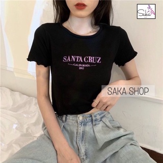 Áo croptop nữ tay ngắn thun cuốn biên thêu chữ màu tím sake dễ thương