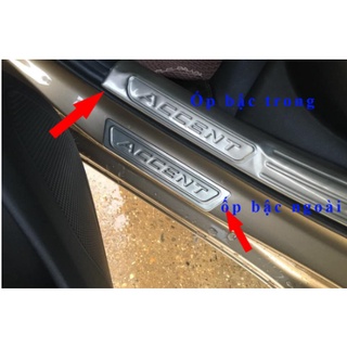 Ốp bậc cửa, nẹp bước chân trong, ngoài xe Hyundai Accent 2018 - 2021, 2022, 2023, inox cao cấp, sáng bóng