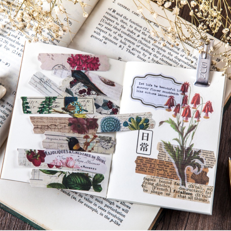Giấy nền sticker vintage ghi chú đánh dấu trang set 50 tờ seri mảnh vỡ sáng tạo retro HD227-K61