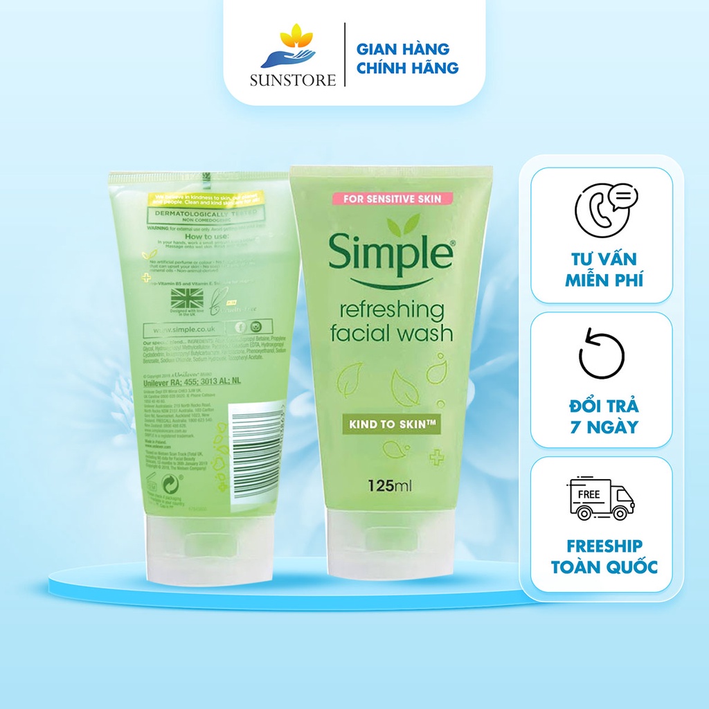 Sữa rửa mặt Simple Kind to Skin Refreshing Facial Wash dạng gel dịu nhẹ ...