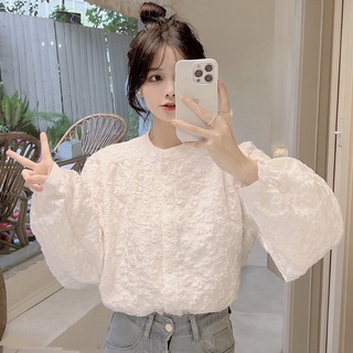 Áo Sơ Mi Tay Dài Phồng Dáng Rộng Thêu Họa Tiết Baju Baju Wanita Lengan Panjang Hàng Mới Có Sẵn