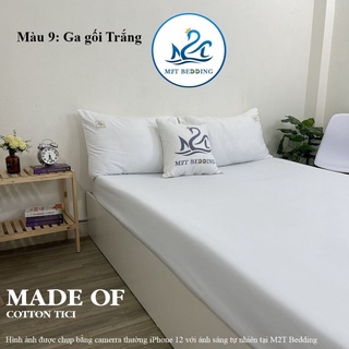 Set ga gối Cotton Tici M2T bedding màu trắng drap ga giường chuyên dùng cho khách sạn, homestay, nhà nghỉ