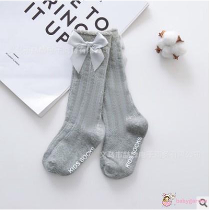 Tất Dài Đến Gối Màu Trơn Đính Nơ Cho Bé Gái