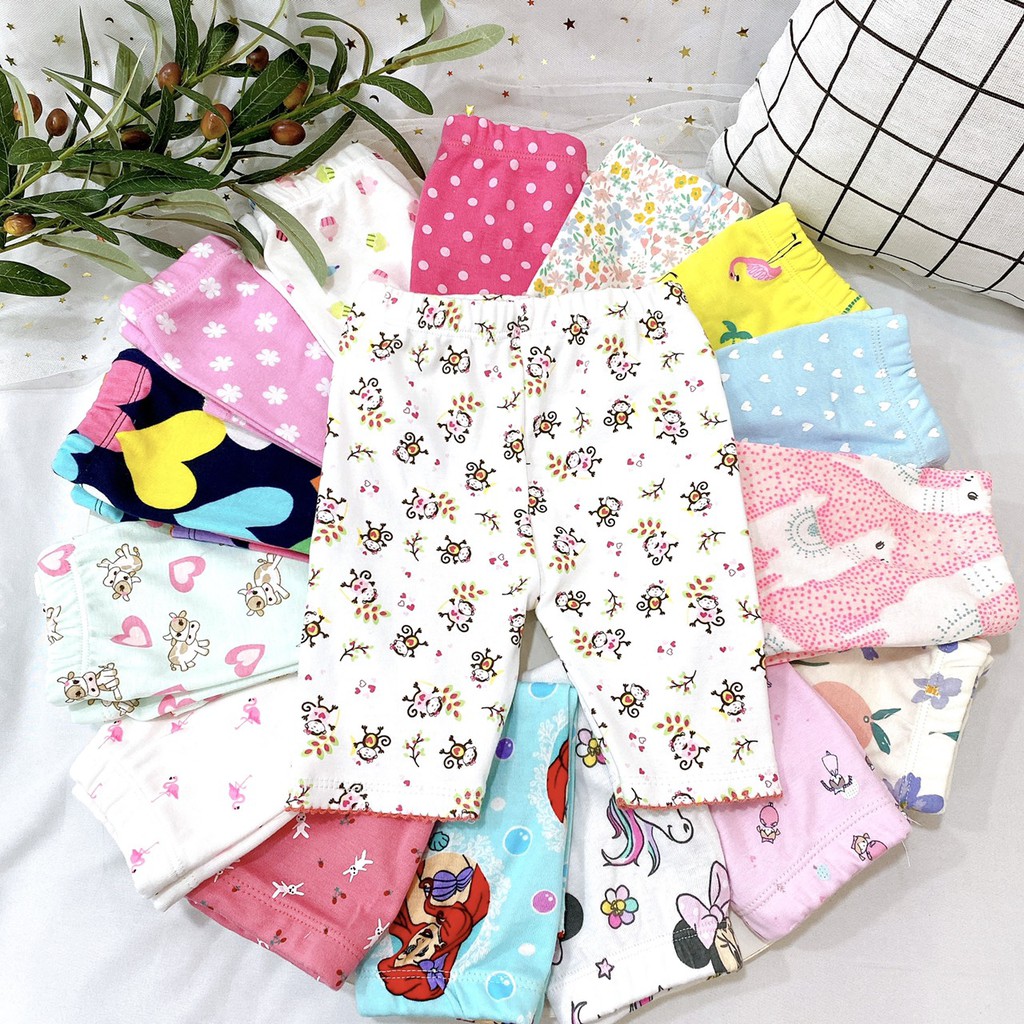 Quần legging lửng bé gái chất cotton vải xuất dư nhiều họa tiết size 10-22kg