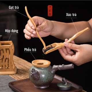 Bộ dụng cụ trà, trà cụ, thủ công bằng tre già, bao gồm 6 món, nhiều mẫu mã