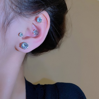 Khuyên Tai Tròn Kẹp Không Cần Xỏ Lỗ Bằng Thép Không Gỉ Đính Đá Pha Lê Tròn Unisex