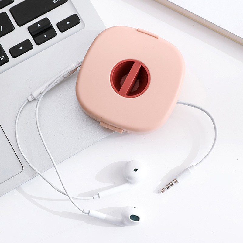 Hộp đựng dây cáp sạc dữ liệu điện thoại dạng xoay thu gọn vào mở rộng ra có giá đỡ điện thoại đa năng