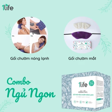 Combo Ngủ Ngon 1LIFE (Gối thảo mộc chườm nóng lạnh và túi thảo dược chườm mắt)