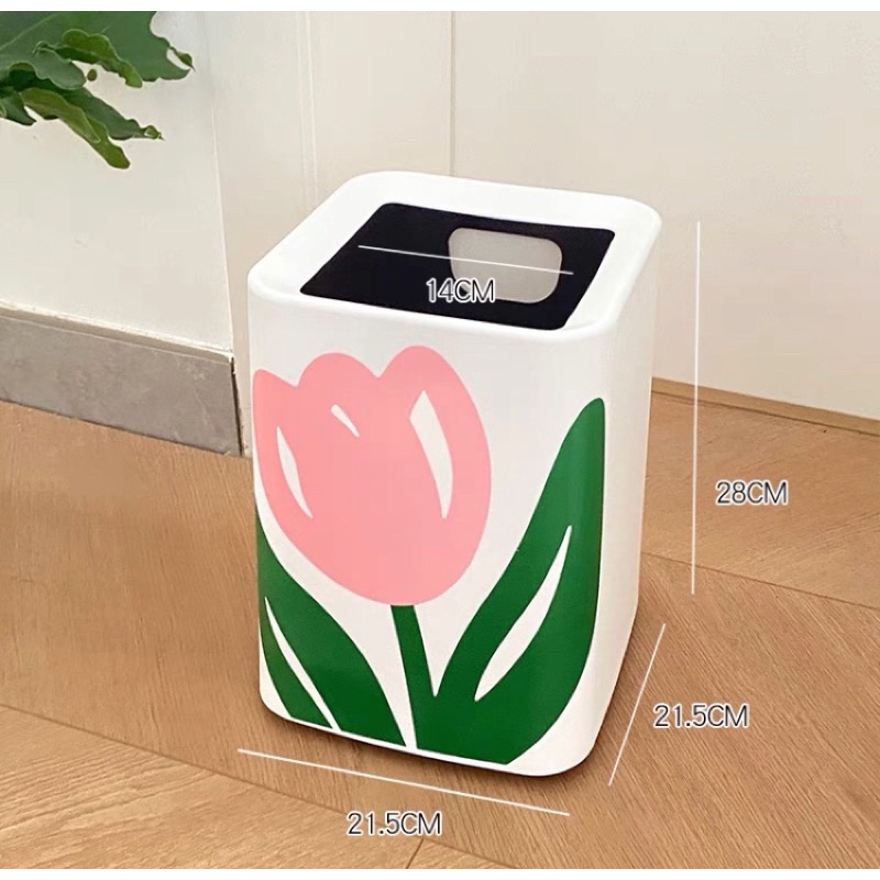 Thùng rác 2 lớp hoa tulip sáng tạo