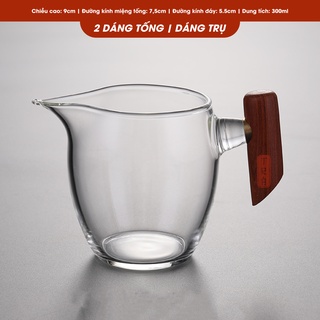 Tống trà thủy tinh chịu nhiệt giá rẻ, có cán gỗ chống nóng, dung tích 300ml