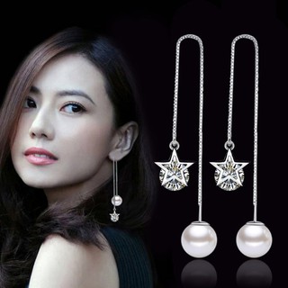 Bông tai dài ngọc ngôi sao kẹp đá nhân tạo BHBT150