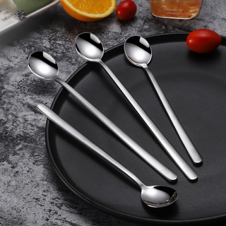 Inox 304 Bộ 5 Thìa Đá Tròn 20/24cm Muỗng Cán Dài Khuấy Cà Phê - Sinh Tố-Trà Dào- Chanh đá