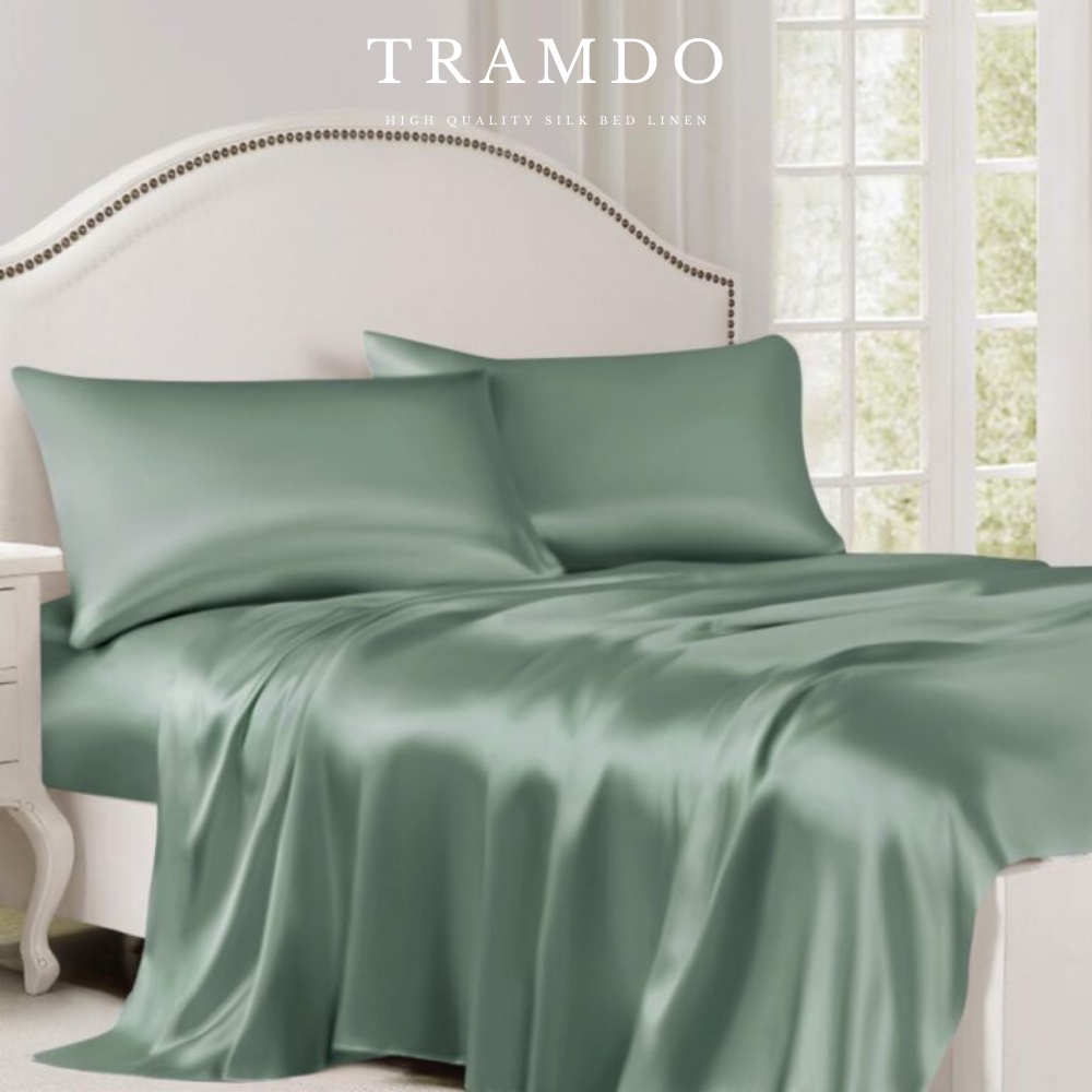Ảnh Bộ Chăn Ga Gối Lụa Cao Cấp NITE9SILK TRAMDO BEDDING Màu Xanh Quả Bơ 1