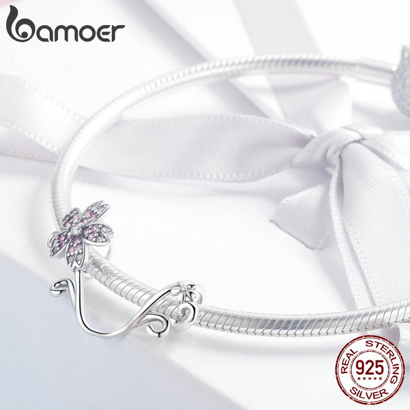 Phụ kiện BAMOER SCC1033 bạc 925 hình hoa anh đào dùng làm vòng đeo tay DIY