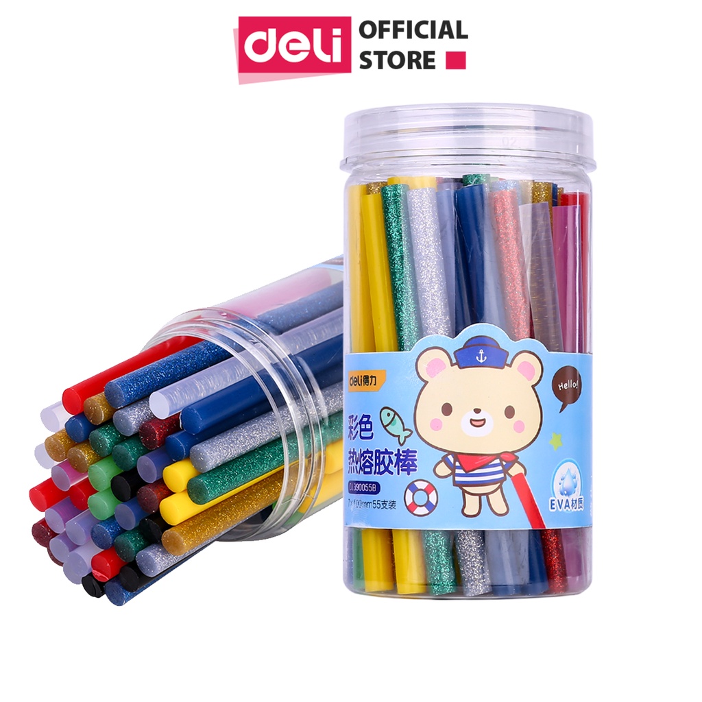 Hộp 55 cây keo nến Deli - Nhiều màu sắc lấp lánh, phù hợp làm đồ thủ công DIY, trang trí sản phẩm - DL390055