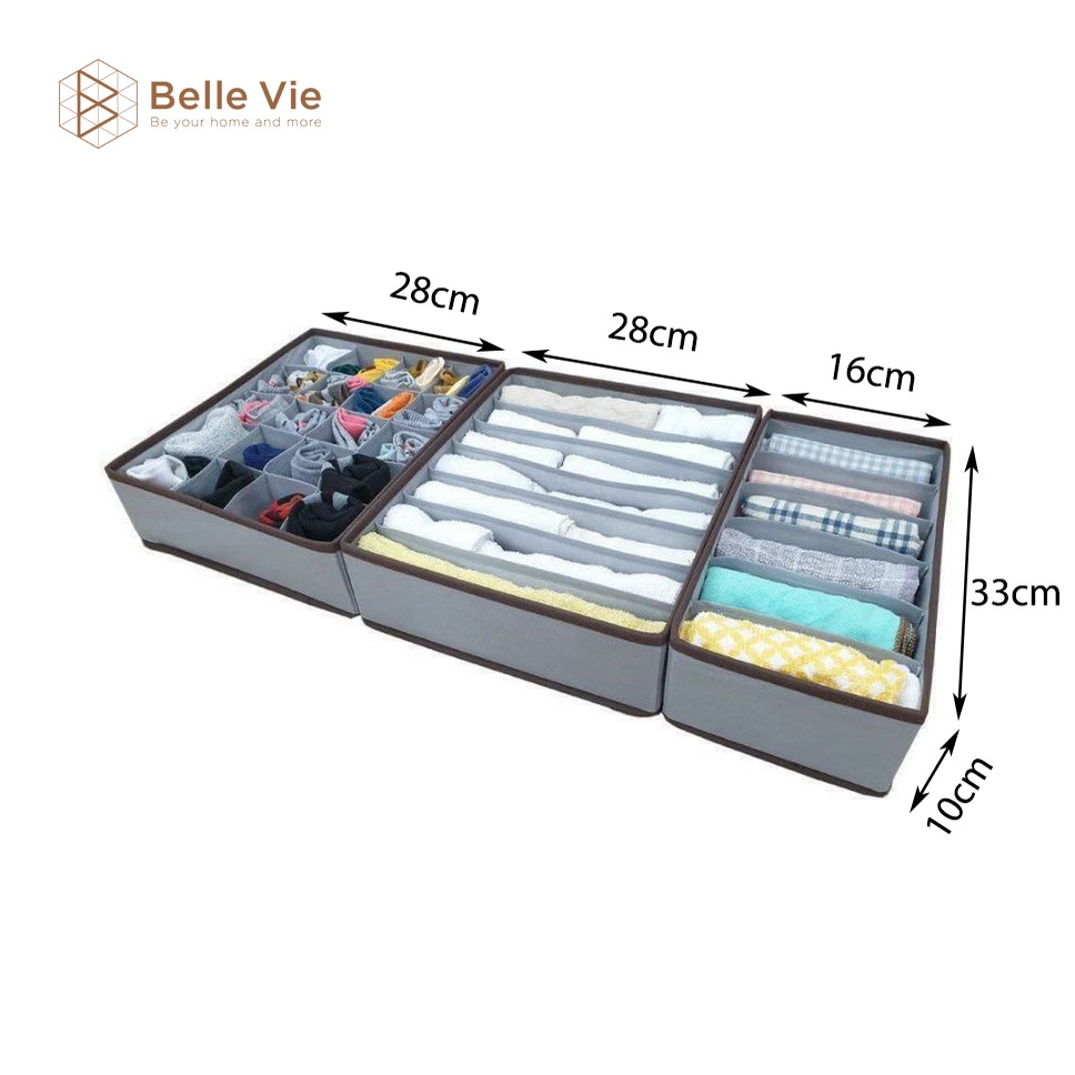 Set 3 Hộp Vải Đựng Đồ Lót BELLEVIE Hộp Đựng Đồ Nhiều Ngăn Đựng Tất Vớ, Đồ Lót Đựng Đồ Đa Năng Gấp Gọn Tiện Lợi | BigBuy360 - bigbuy360.vn