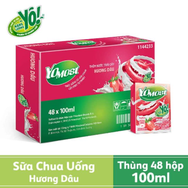 Sữa Chua uống Yomost hương dâu (48 hộp x 100ml ) | Shopee Việt Nam