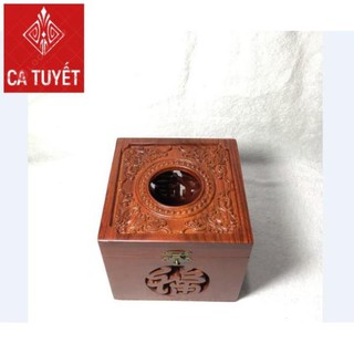[RẺ NHẤT] HỘP ĐỰNG GIẤY ĂN khổ vuông mặt chạm cao cấp GỖ HƯƠNG chuẩn 100% có khóa chốt -(ẢNH THẬT)