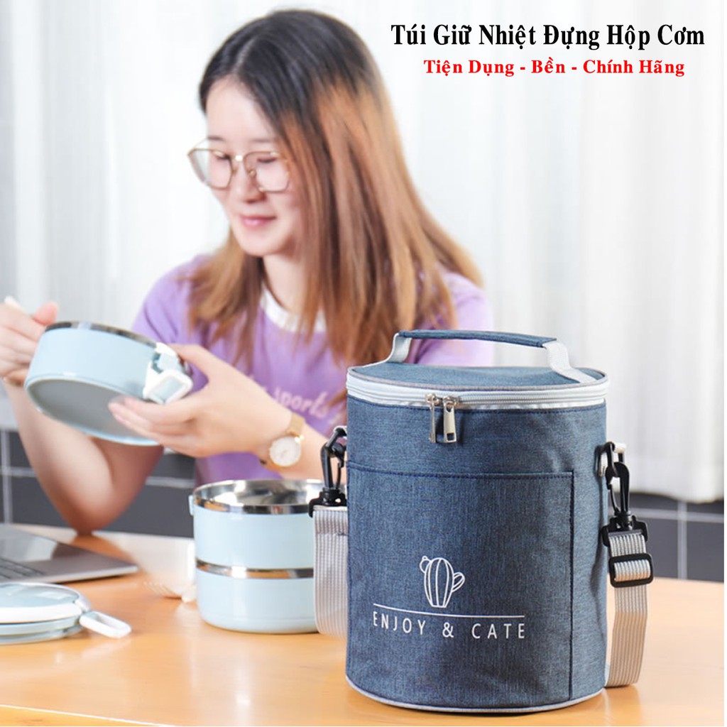 Ảnh Túi Giữ Nhiệt 3 Lớp Cho Hợp Cơm Văn Phòng Màu Xám Be Siêu Dày Chống Thấm Nươc Cao Cấp Chính Hãng Amalife 4