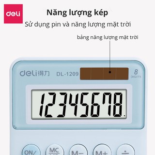 Máy tính cầm tay 8 số Deli cho học sinh văn phòng màu pastel dễ thương nhỏ gọn sử dụng pin và năng lượng mặt trời