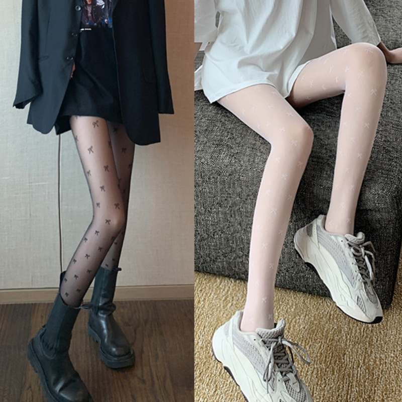 Exhila Nữ Mùa Hè Mỏng Co Giãn Quần Dễ Thương Nơ Jacquard Nhìn Xuyên Qua Quần Vớ Chắc Chắn Slim Đảng Clubwear