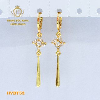 Bông Tai, Khuyên Tai Nữ Dáng Dài Đính Đá Trắng Xi Mạ Vàng Non Cao Cấp - Trang Sức Hava Hong Kong