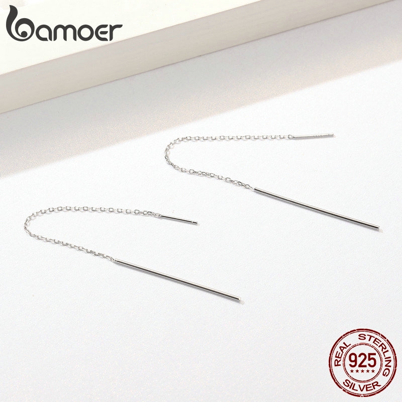 Bông Tai bạc 925 Dáng Dài Hình bamoer Đơn Giản Thời Trang Cho Nữ sce490