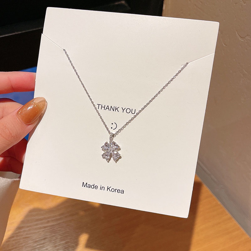 Vòng cổ Mạ Bạc Mặt Hoa Đính Đá Zircon Đơn Giản