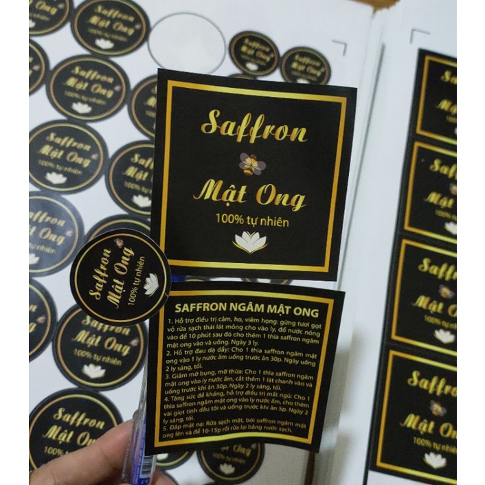 Tem Saffron dán hũ thủy tinh 1 sét gồm 3 mẫu  (tròn, vuông trước và  sau)
