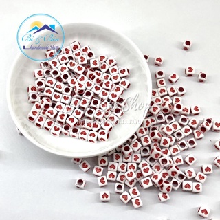 50 Cái Charm Hạt Nhựa Vuông Trái Tim Làm Vòng Đeo Tay, Làm trang Sức Handmade
