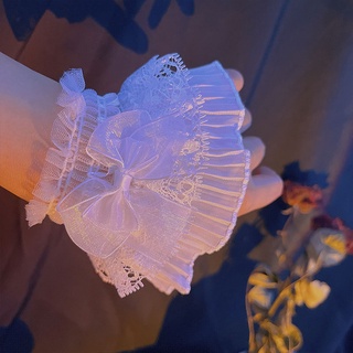 (2 màu) bộ 2 chiếc vòng đeo tay ren voan dáng xòe may xếp tầng phong cách lolita
