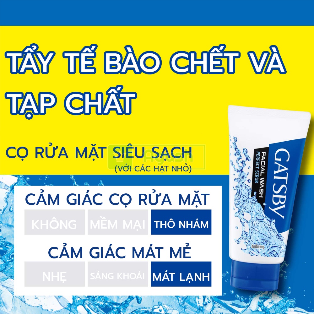 Sữa rửa mặt cho nam giới da dầu chính hãng Gatsby Facial Wash Perfect Scrub chai 130g sáng da tẩy tế bào da chết giá rẻ