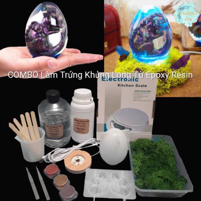 Bộ Kit Làm Đèn Ngủ Hình Trứng Khủng Long 3D từ Resin Tuyệt Đẹp - Thủ Công/ Handmade